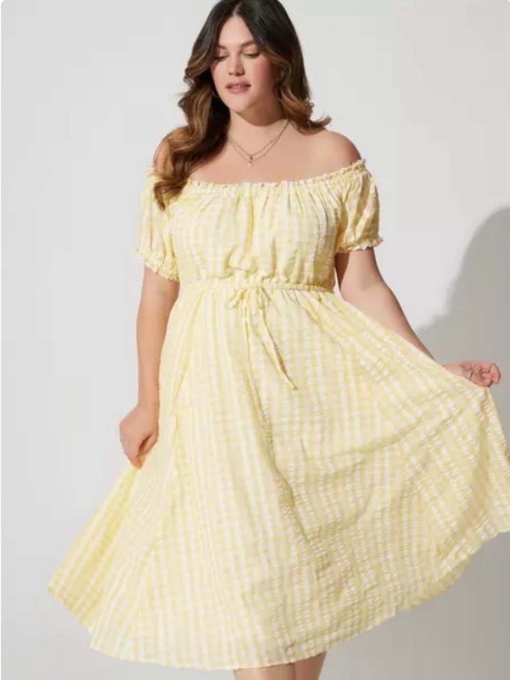 NWT Torrid Midi Seer Sucker Off Shoulder Peasant Dress